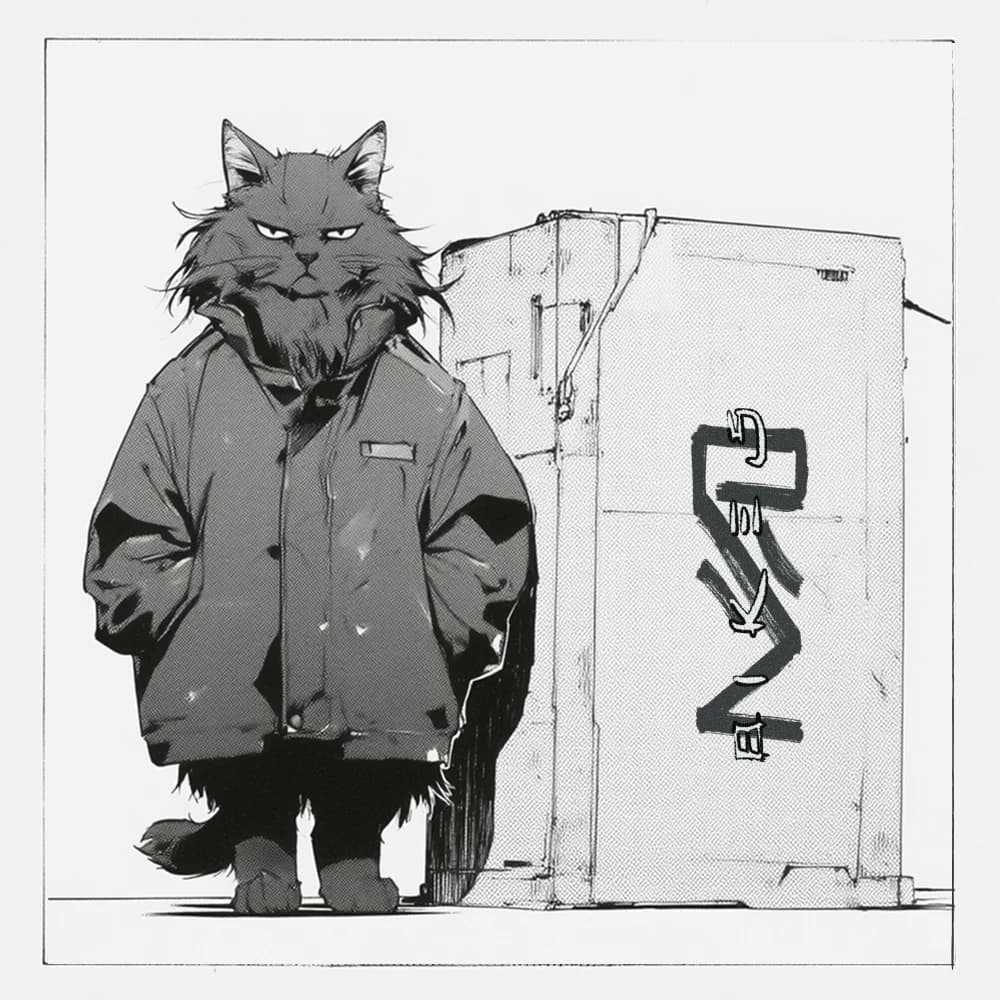 Cat standing beside container