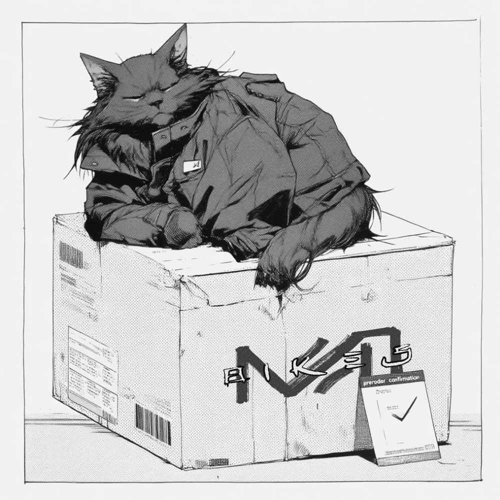 Cat sleeping peacefully on preorder confirmation box