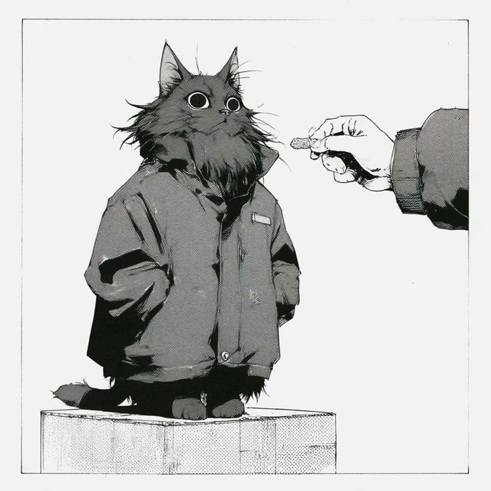 Cat receiving a treat reward